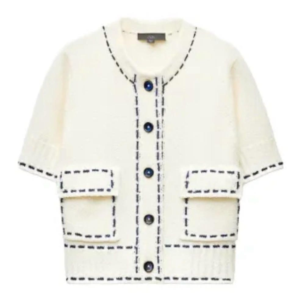 Zara Short Sleeve Topstitched Cardigan